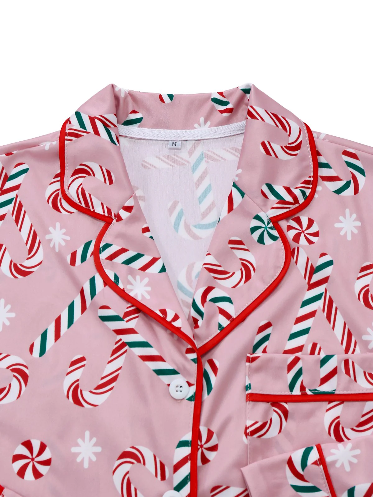 Ensemble pyjama long rose motif canne de Noël des années 1940 - Image 4