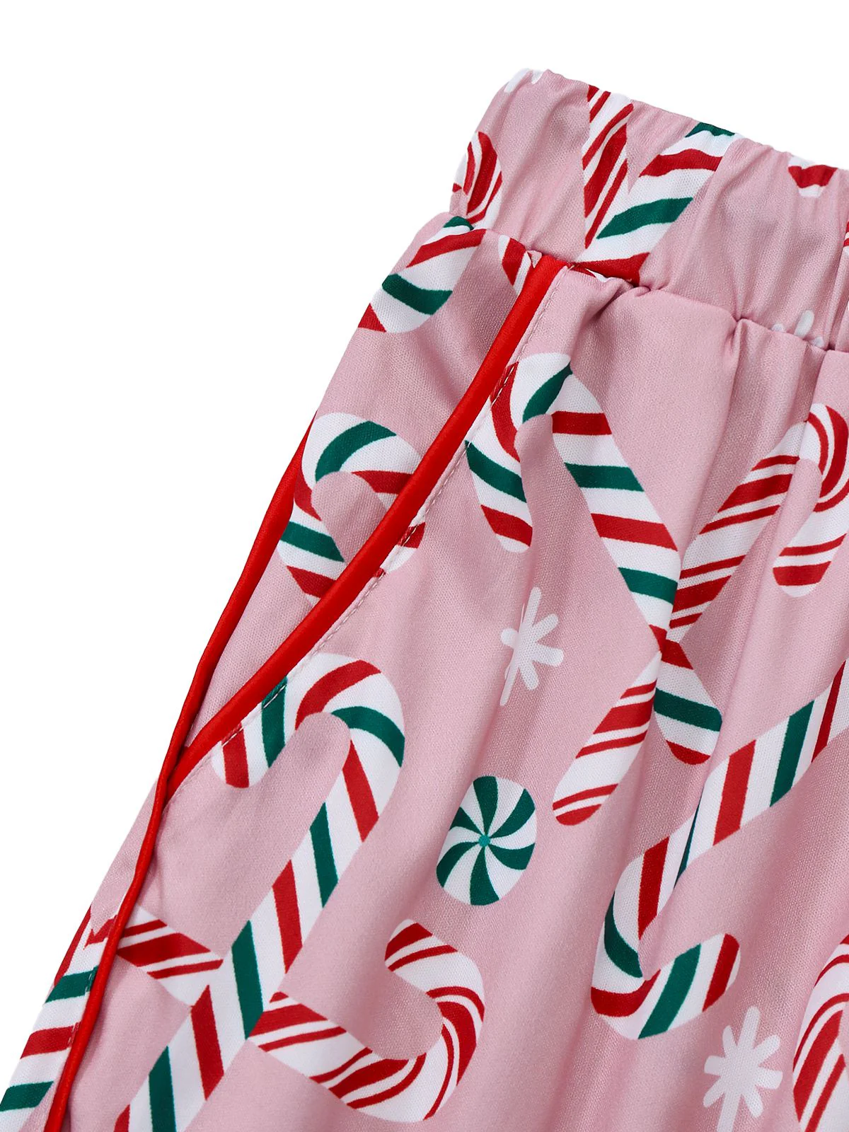 Ensemble pyjama long rose motif canne de Noël des années 1940 - Image 6