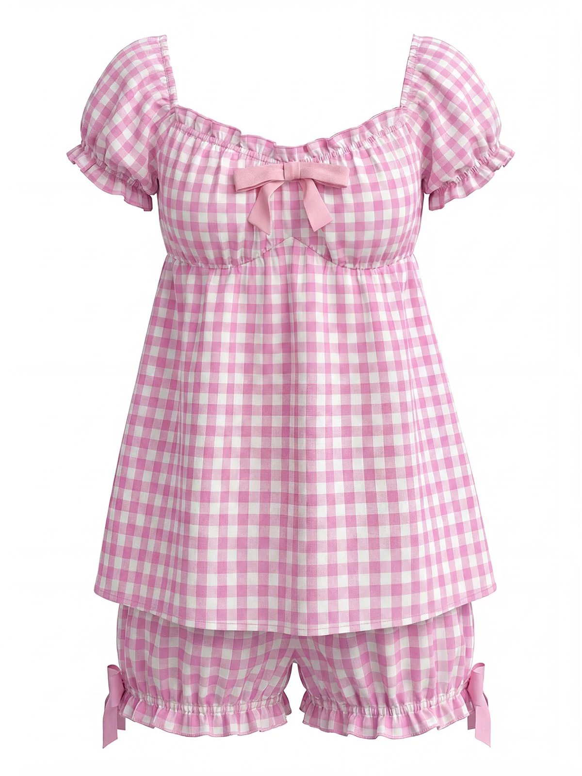 Ensemble Pyjama Rose Vichy à Volants Années 1960 - Image 2