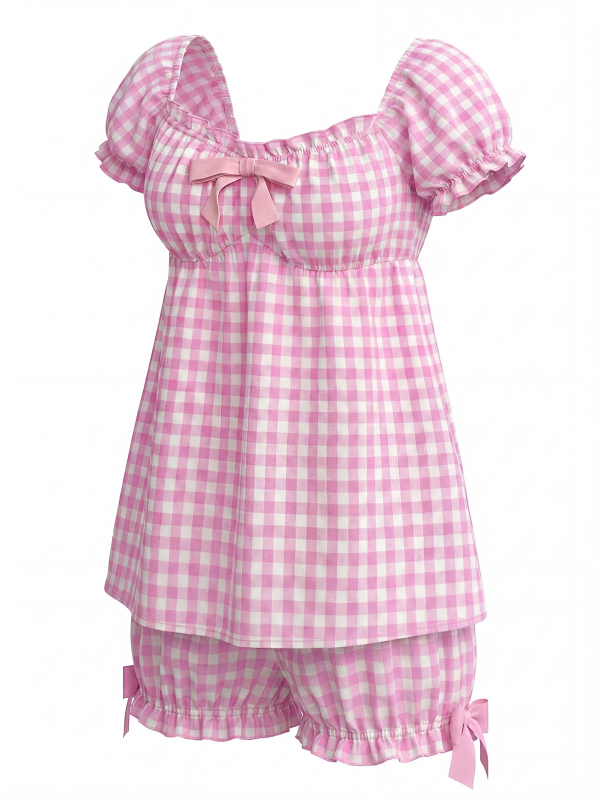 Ensemble Pyjama Rose Vichy à Volants Années 1960 - Image 3