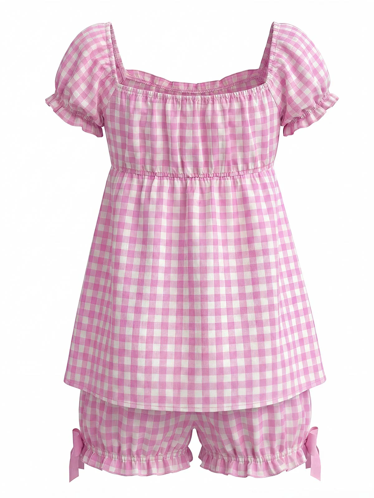 Ensemble Pyjama Rose Vichy à Volants Années 1960 - Image 4