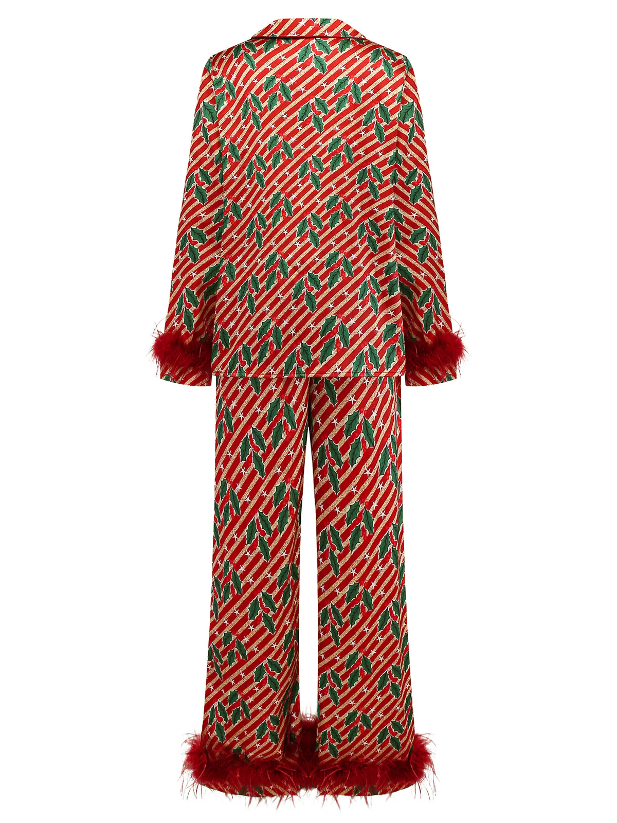Ensemble pyjama rouge hollies et sucres d'orge avec plumes années 1950 - Image 4