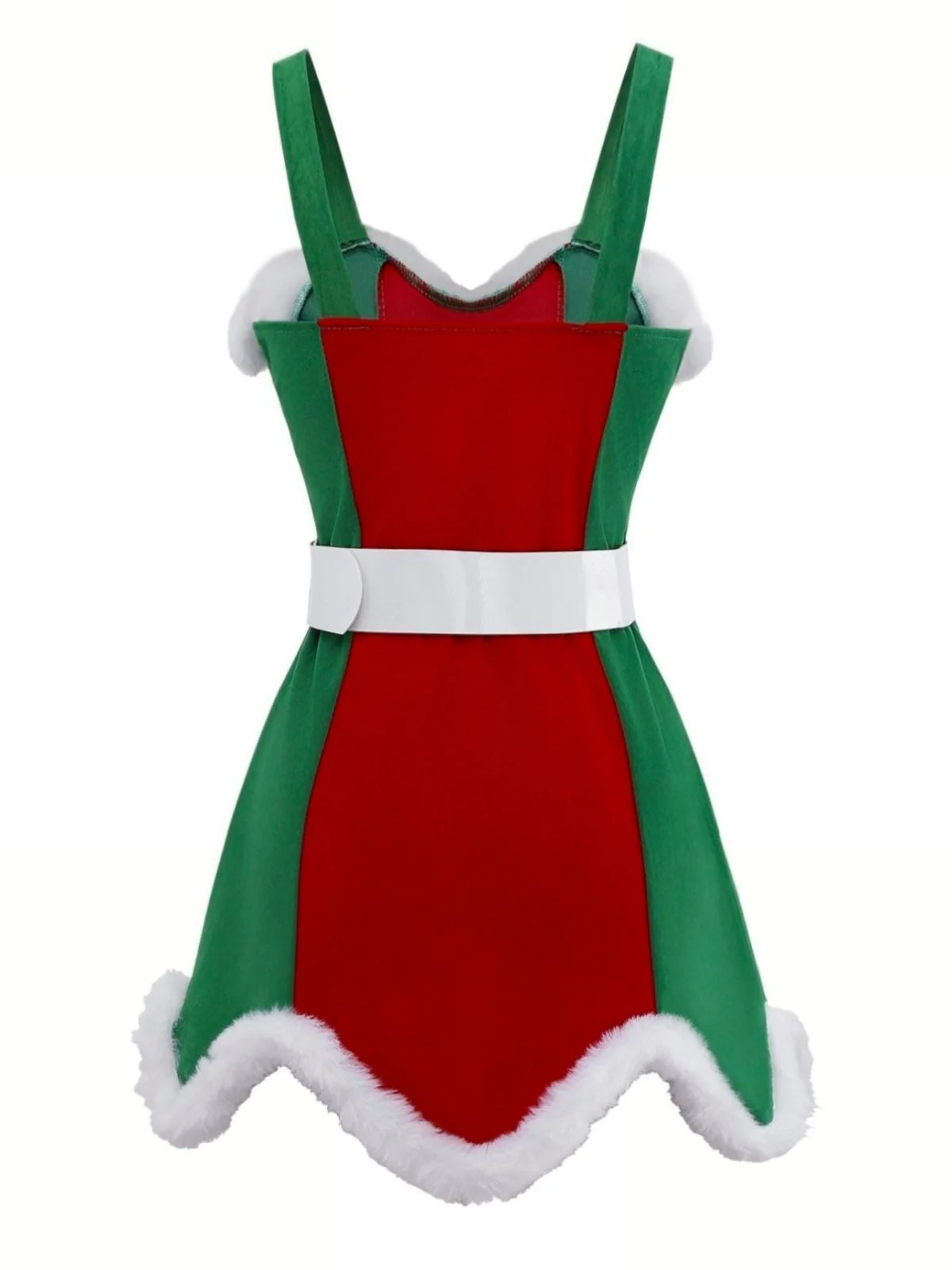 Ensemble robe de Noël avec bordure en peluche rouge et verte des années 1960 - Image 4