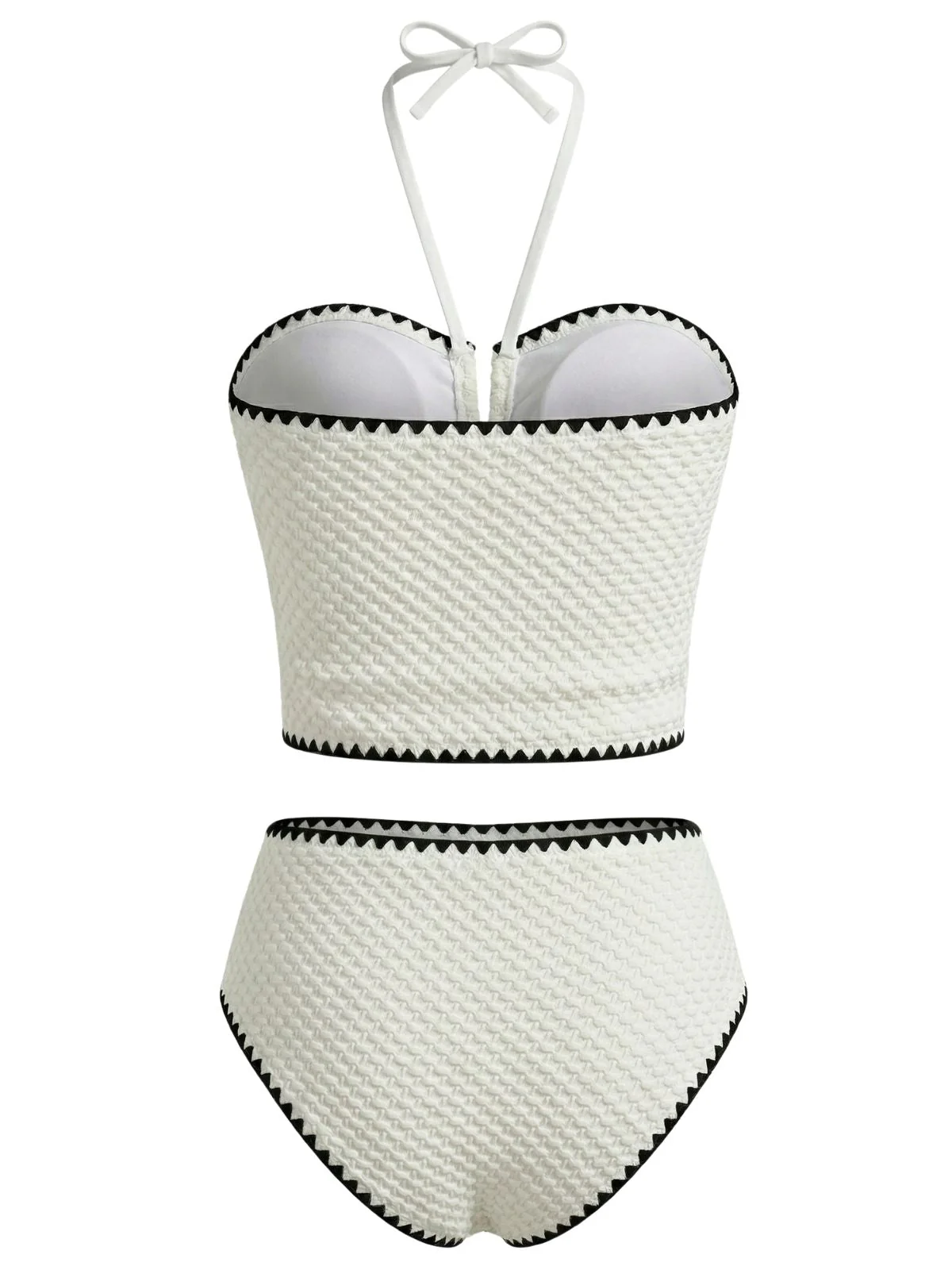 Ensemble tankini blanc texturé dos nu et sans bretelles années 50 - Image 3