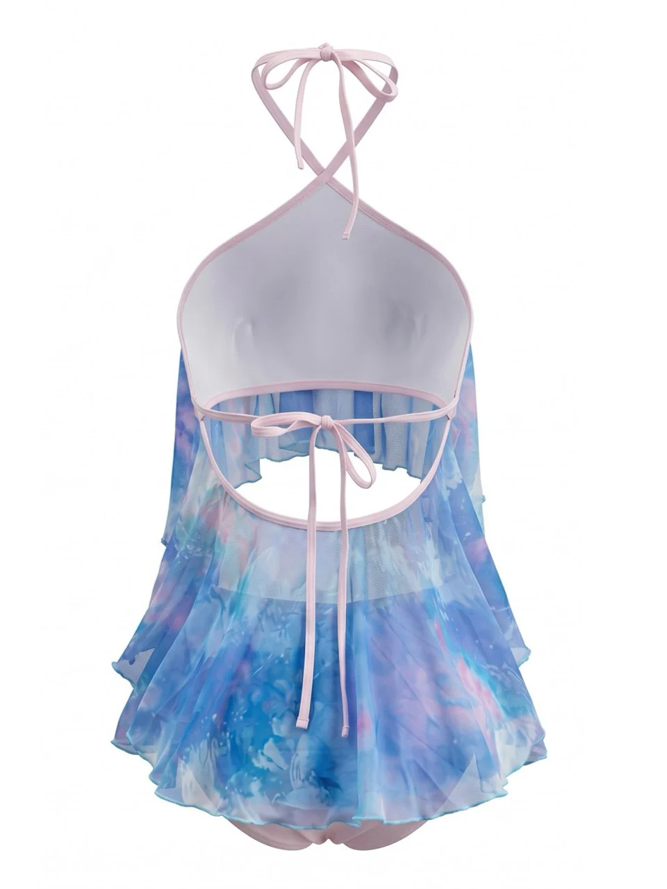 Ensemble tankini bleu ciel dégradé volants et dos nu années 80 - Image 2