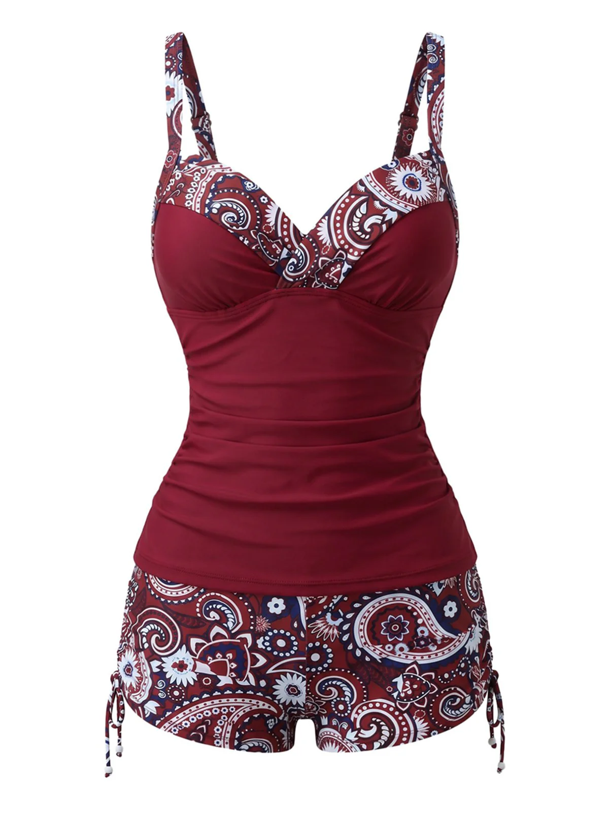 Ensemble tankini bohème col V bretelles années 70 - Image 2
