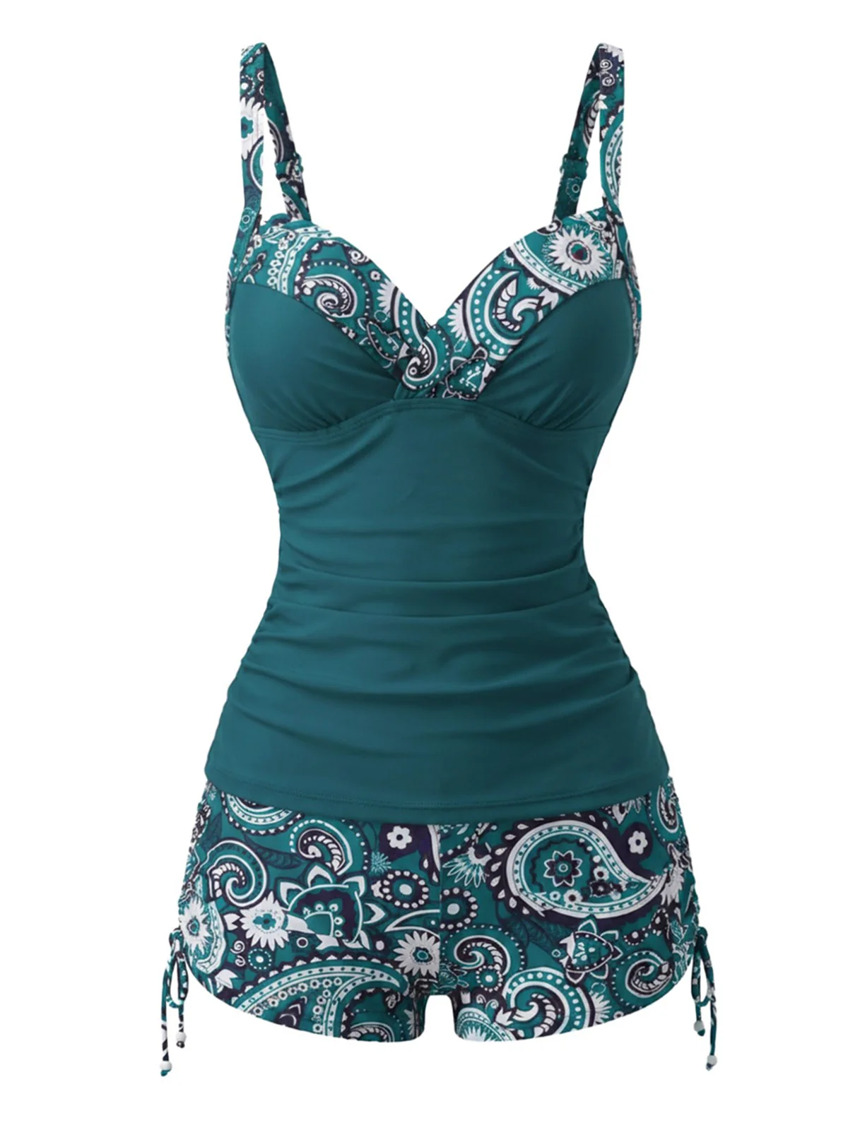 Ensemble tankini bohème col V bretelles années 70 - Image 4