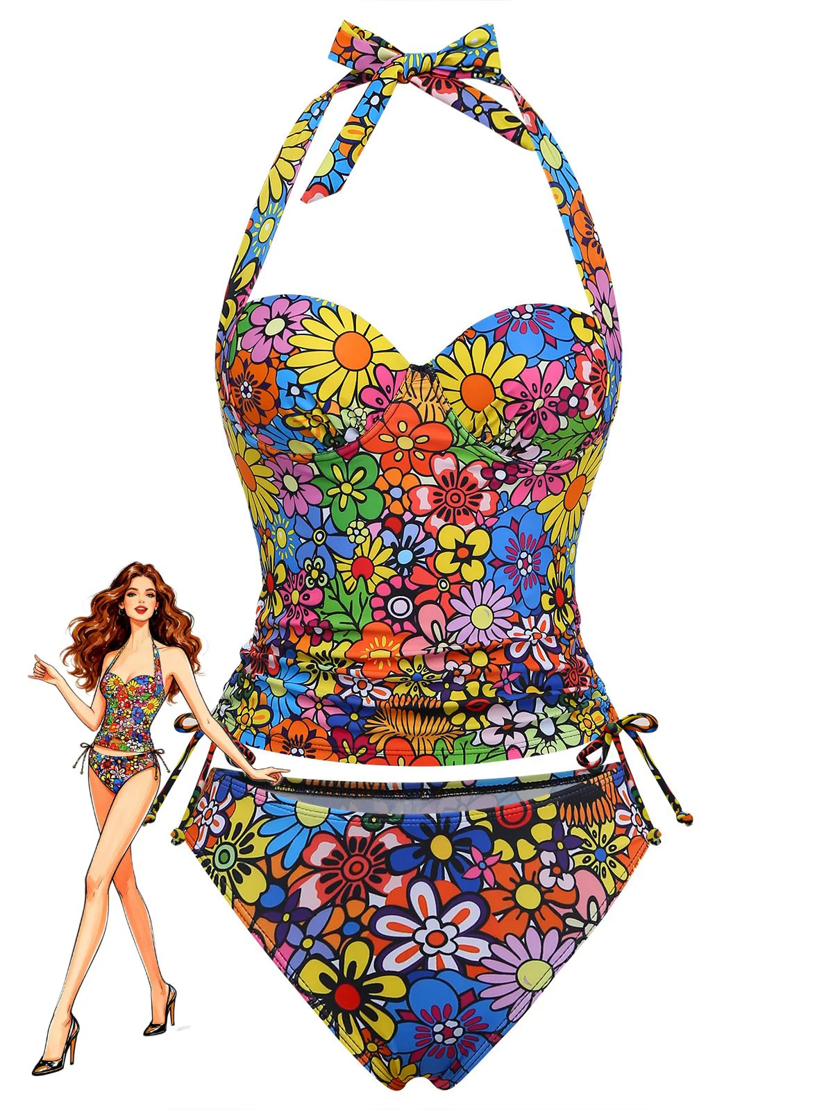 Ensemble tankini bretelles Daisy années 2000