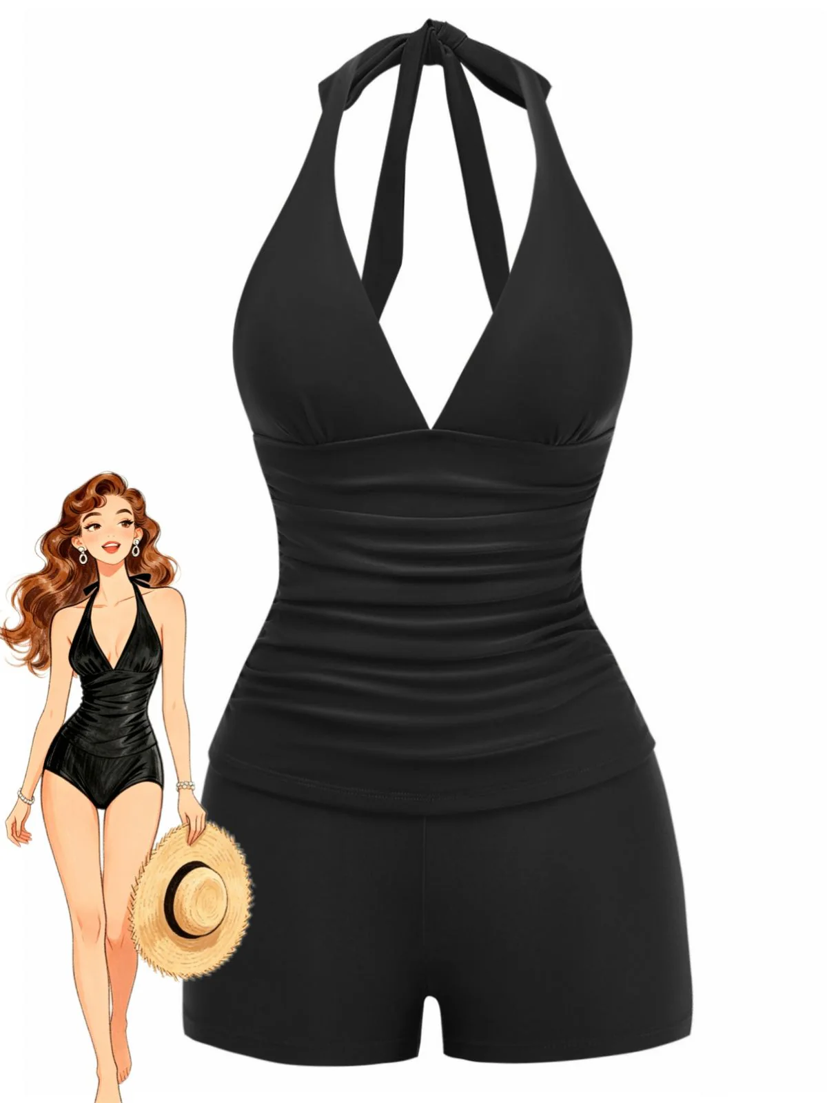 Ensemble tankini court halter années 1940