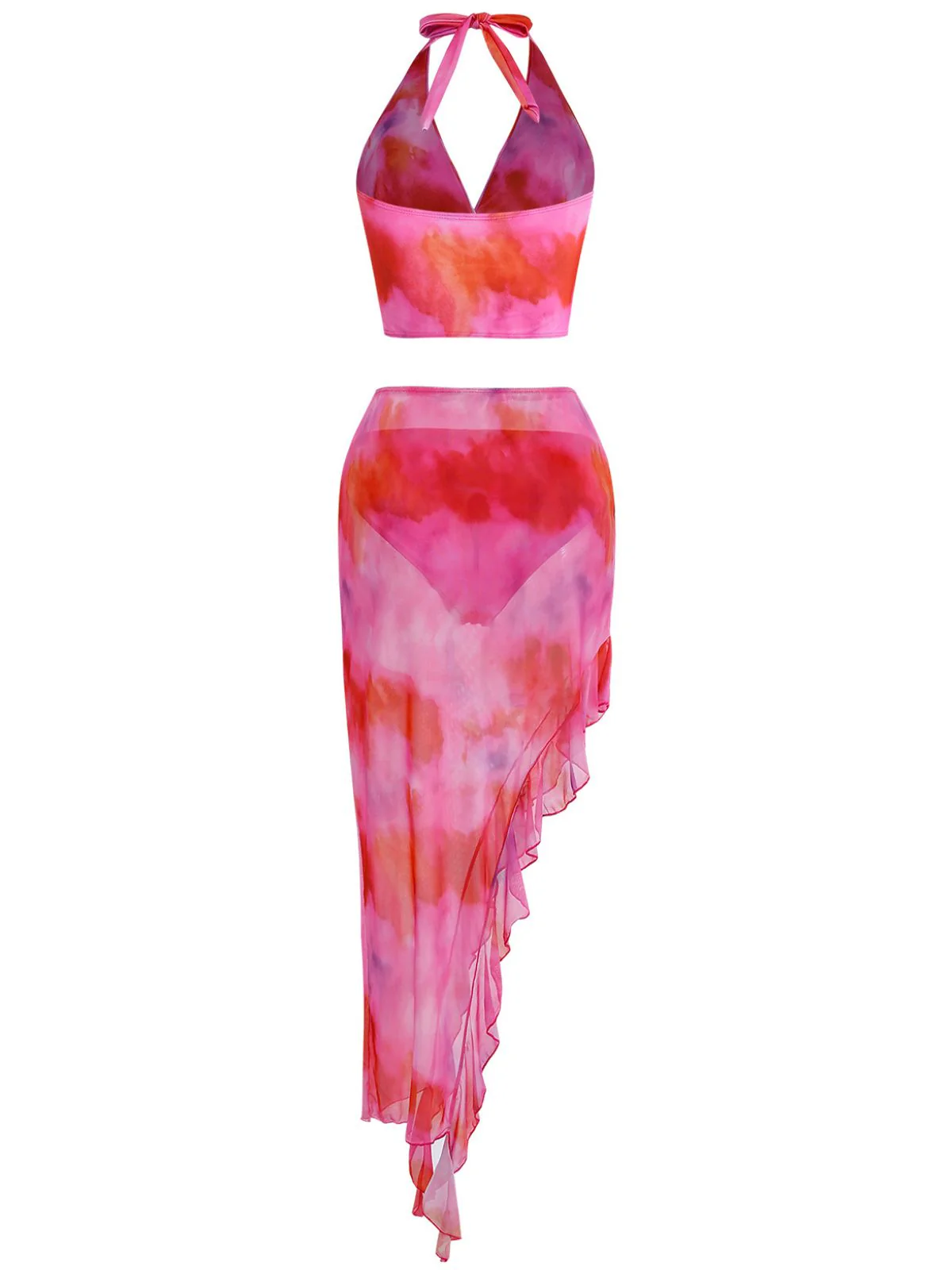 Ensemble tankini dégradé rose et cache-maillot asymétrique années 50 - Image 3