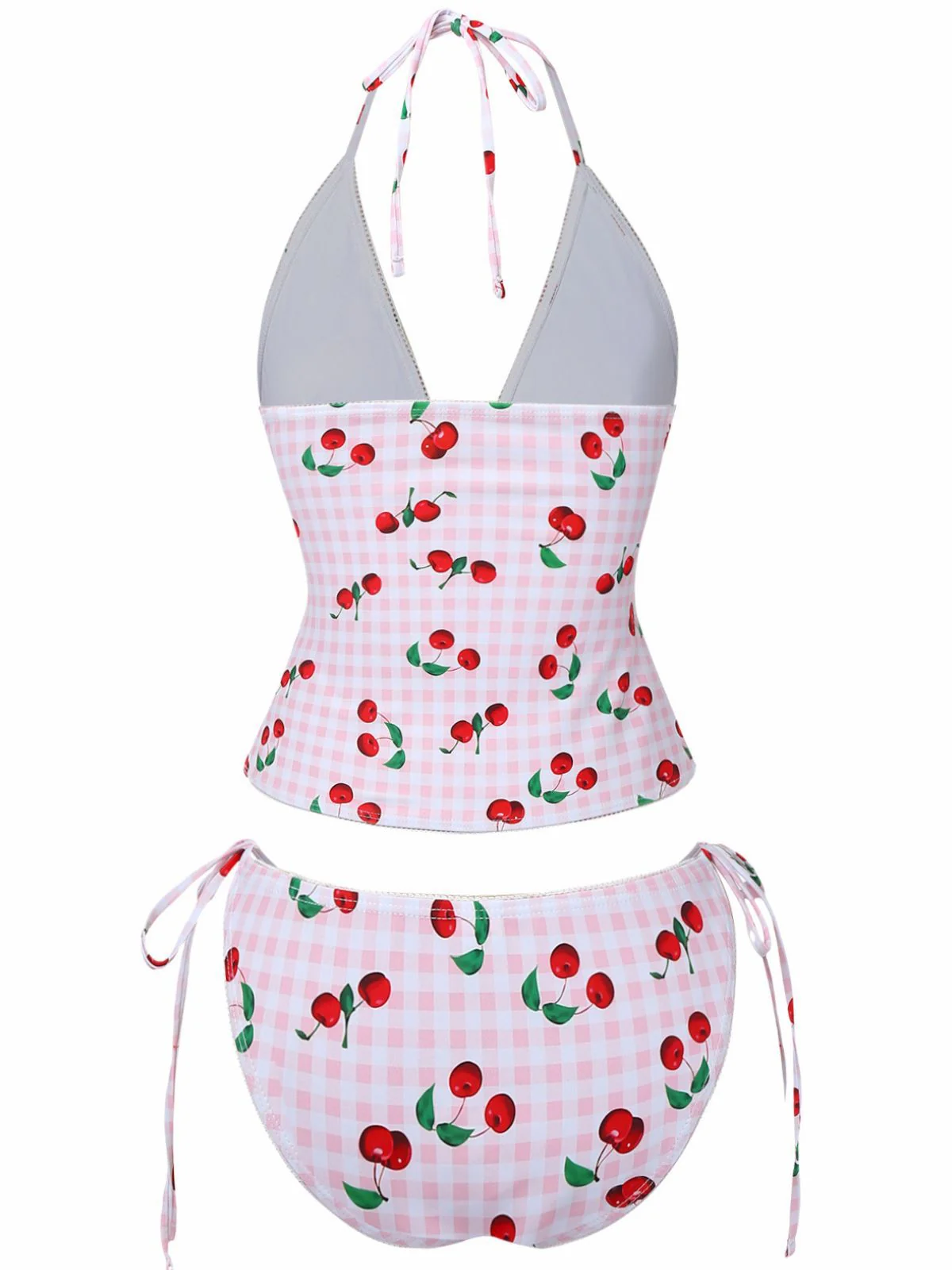 Ensemble tankini dos nu à carreaux vichy rose années 1950 - Image 3