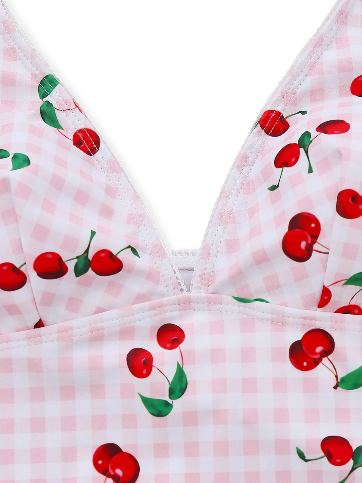 Ensemble tankini dos nu à carreaux vichy rose années 1950 - Image 4
