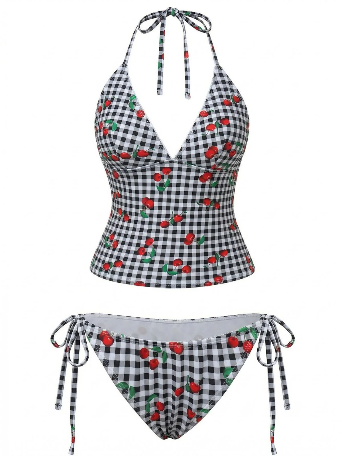 Ensemble tankini dos nu à carreaux vichy rose années 1950 - Image 7