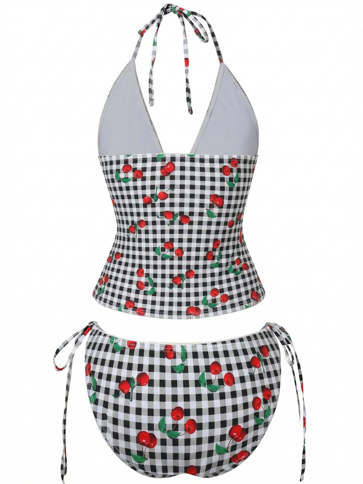 Ensemble tankini dos nu à carreaux vichy rose années 1950 - Image 8