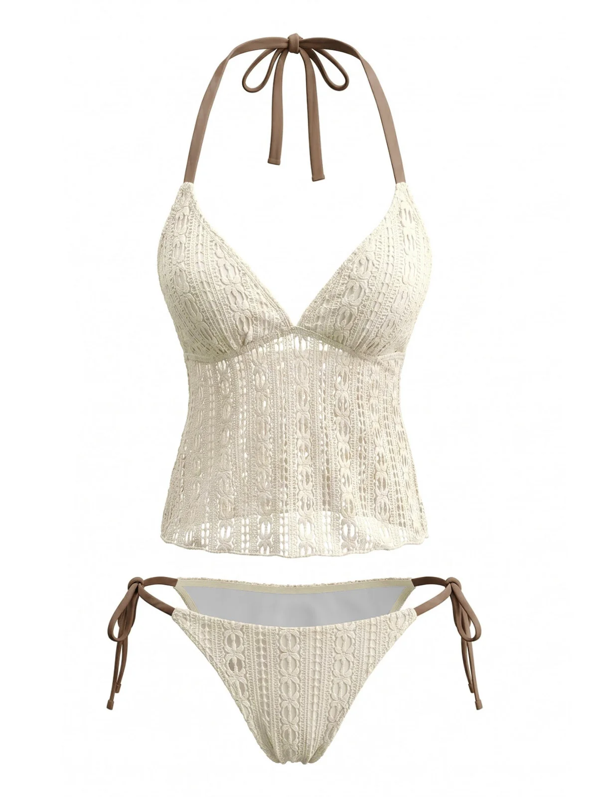 Ensemble tankini dos nu uni jaune pâle années 1950