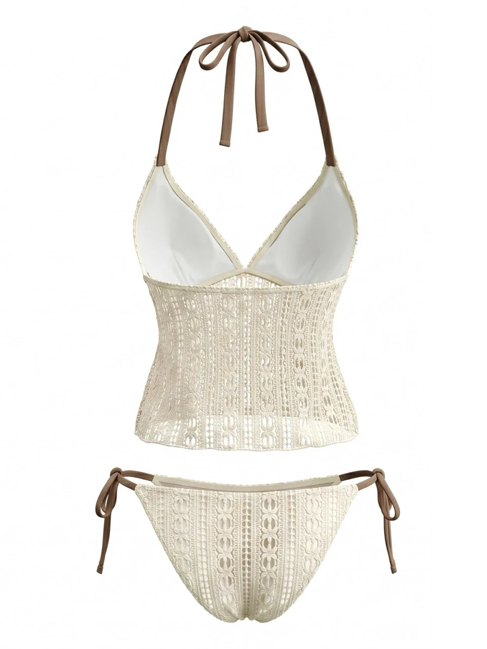 Ensemble tankini dos nu uni jaune pâle années 1950 - Image 2