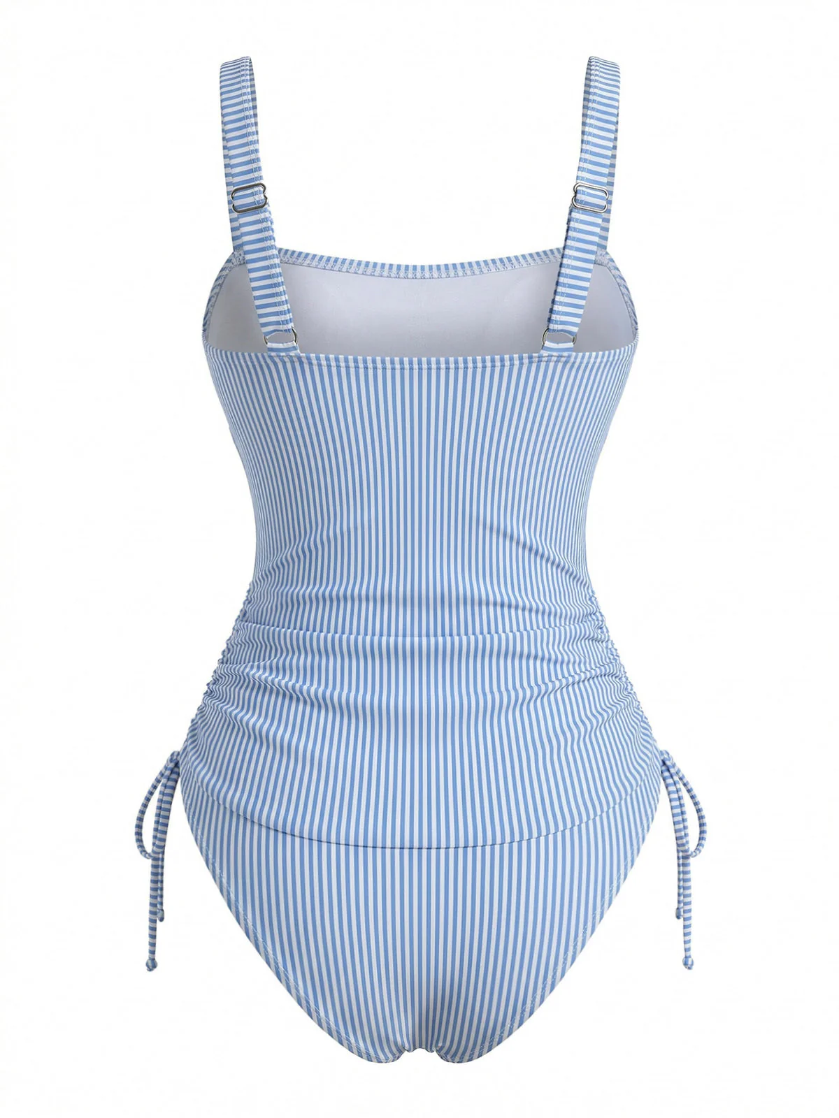 Ensemble tankini fines rayures bleues cordon serrage froncé années 1950 - Image 3