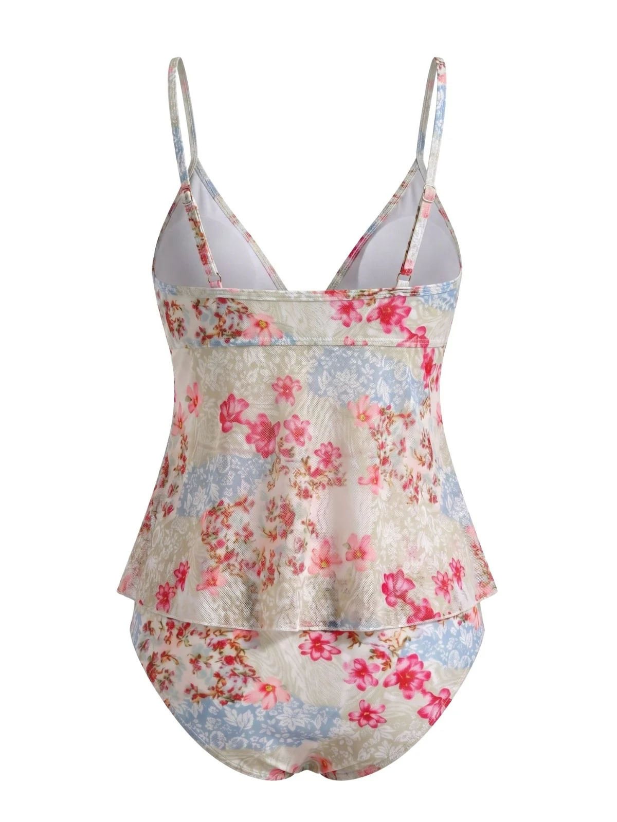 Ensemble Tankini Floral Bretelles Fines Péplum Rose Années 1930 - Image 4