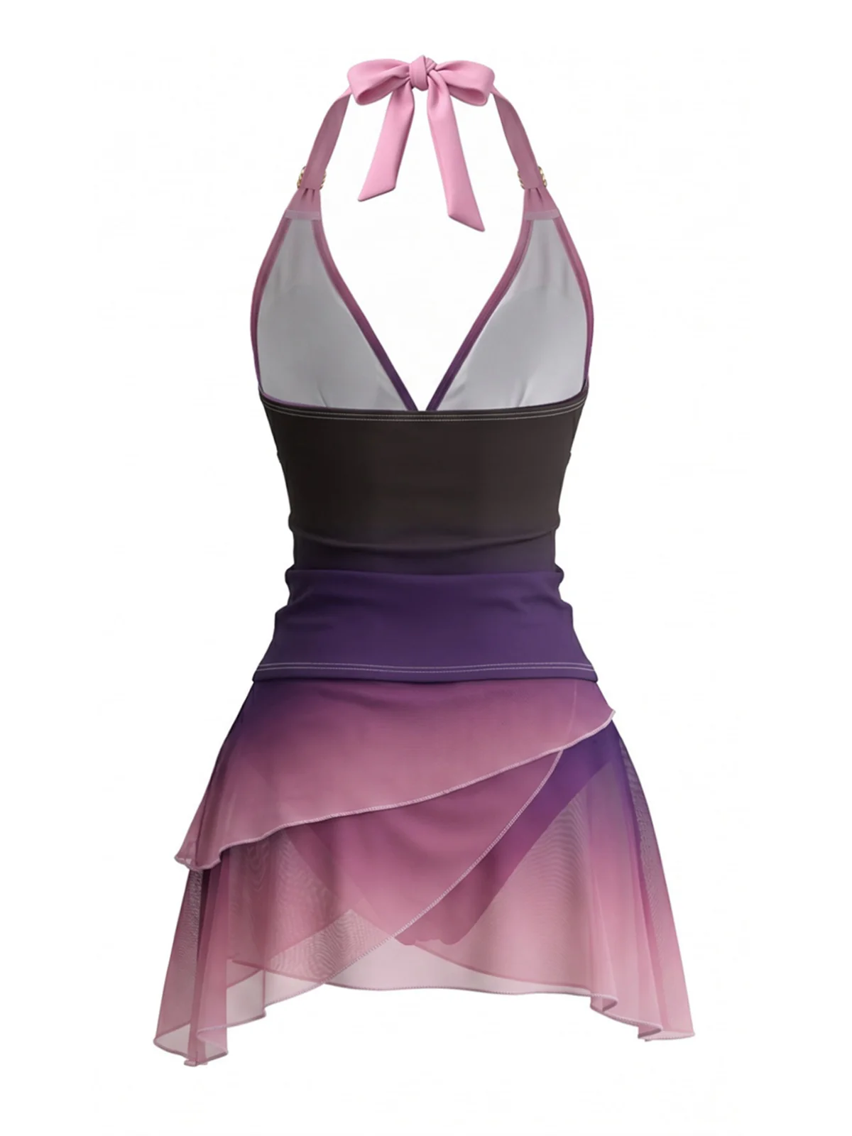 Ensemble tankini froncé ombré dos nu lavande années 1980 - Image 4