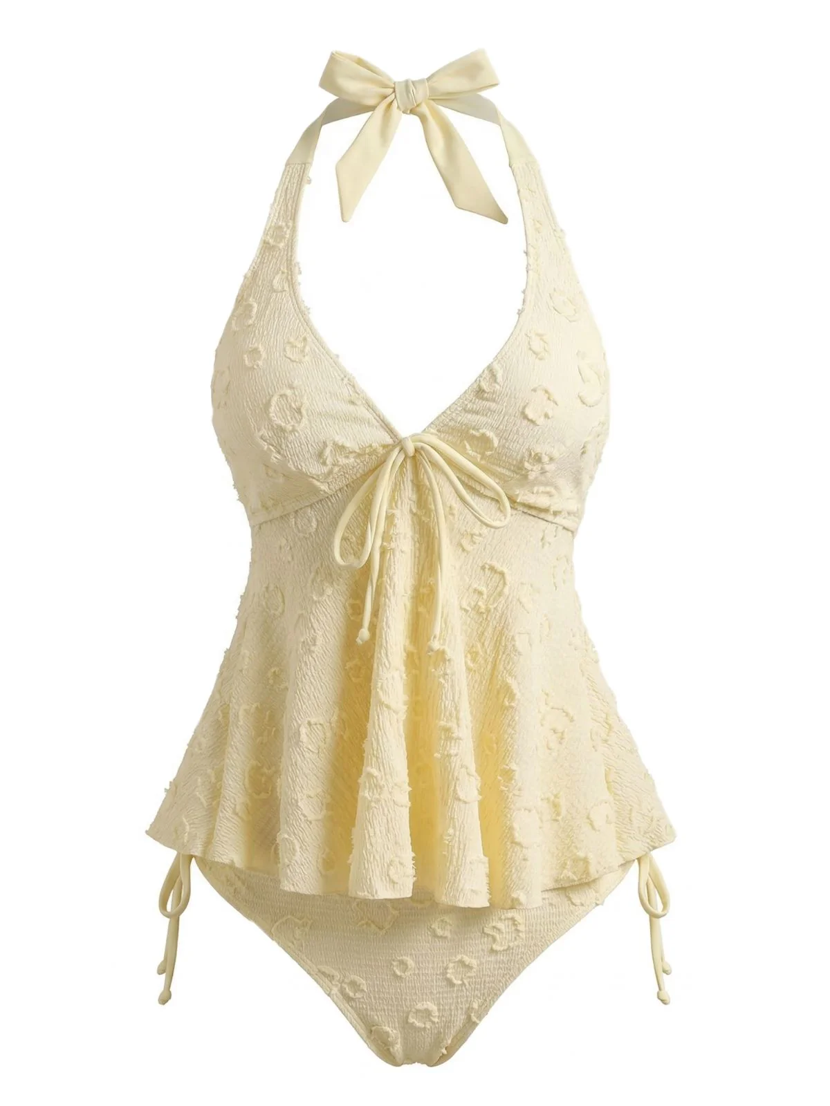 Ensemble tankini halter décolleté en V profond floral texturé années 1950 - Image 3