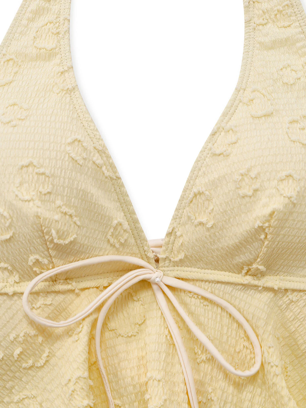 Ensemble tankini halter décolleté en V profond floral texturé années 1950 - Image 6
