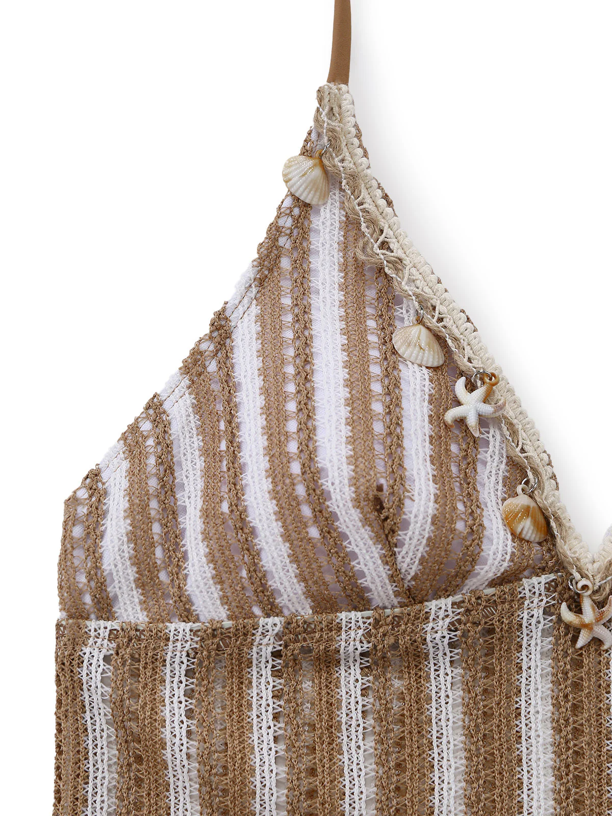 Ensemble tankini kaki rayé et crocheté coquillages et étoiles mer relief années 1950 - Image 5