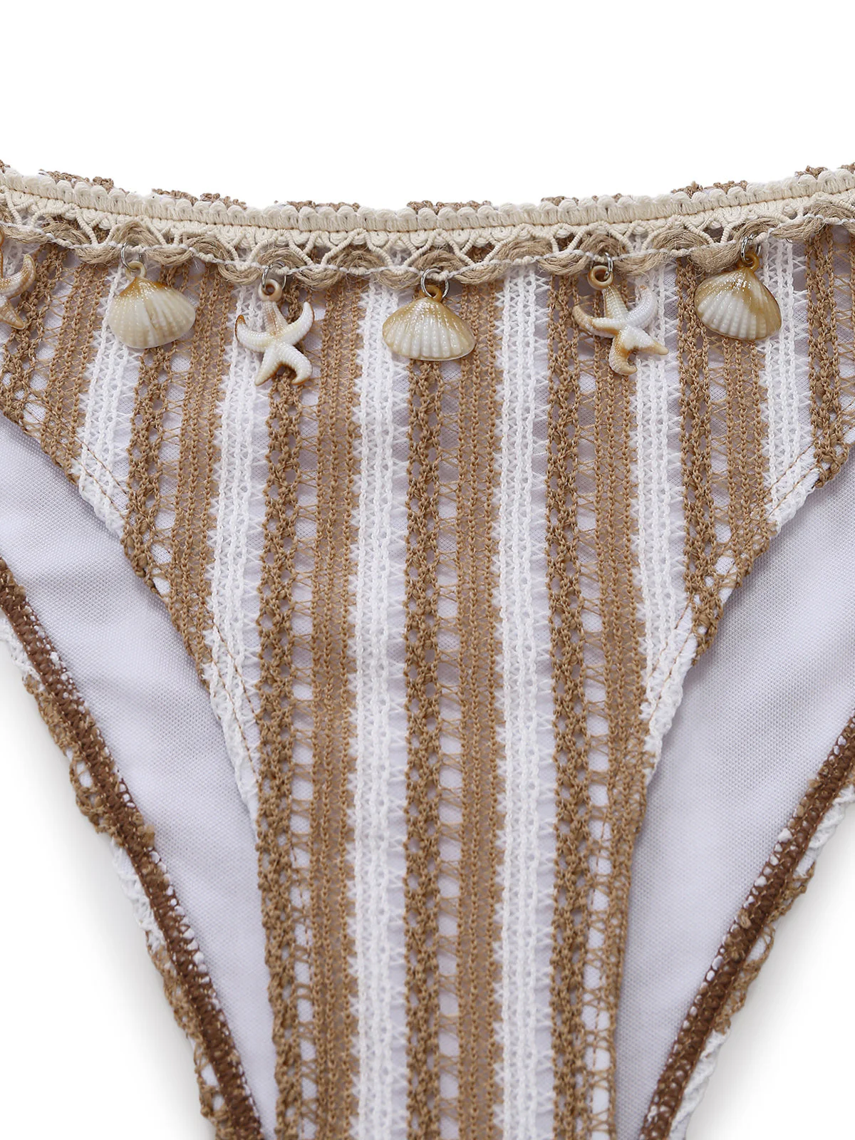 Ensemble tankini kaki rayé et crocheté coquillages et étoiles mer relief années 1950 - Image 6