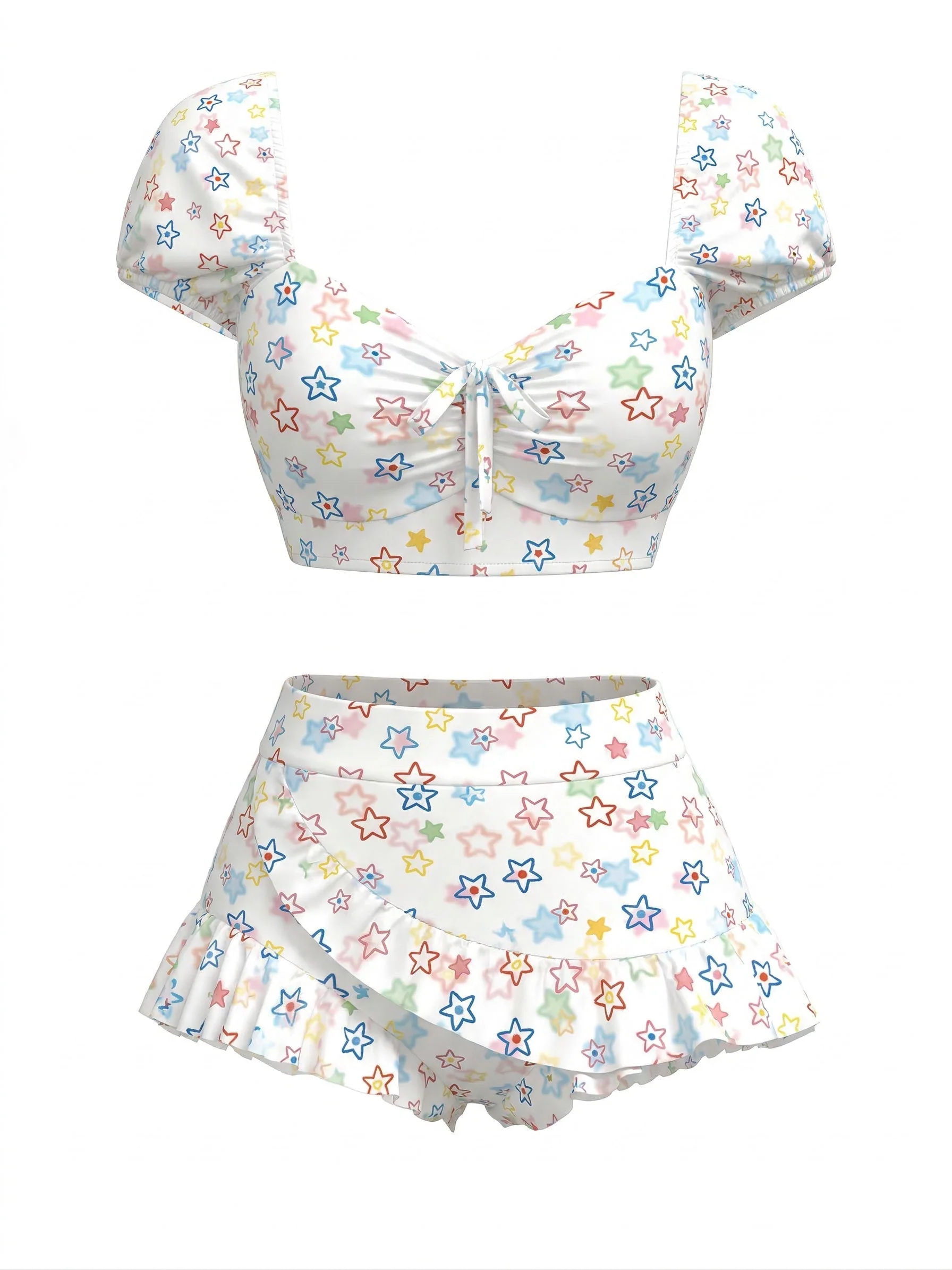Ensemble tankini multicolore à carreaux vichy bouffants années 1970 - Image 7