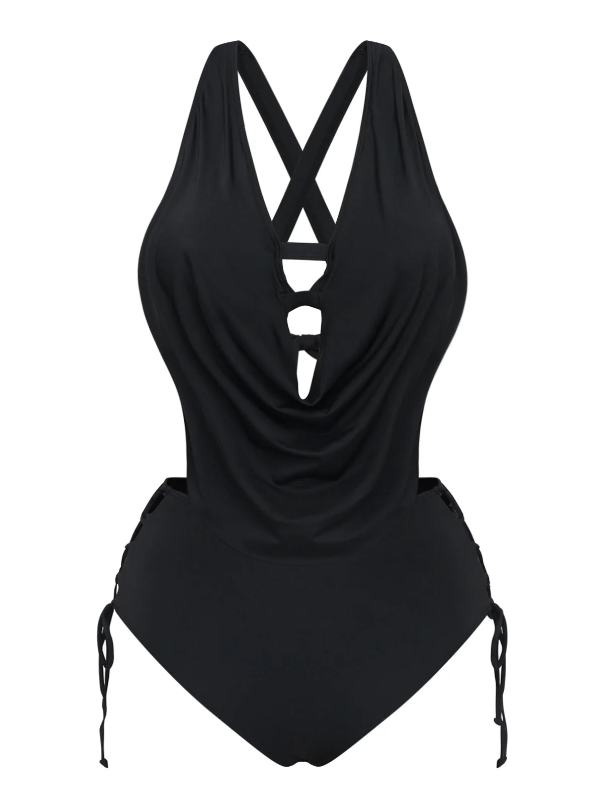 Ensemble tankini noir à lacets et découpes croisées 1940s - Image 2