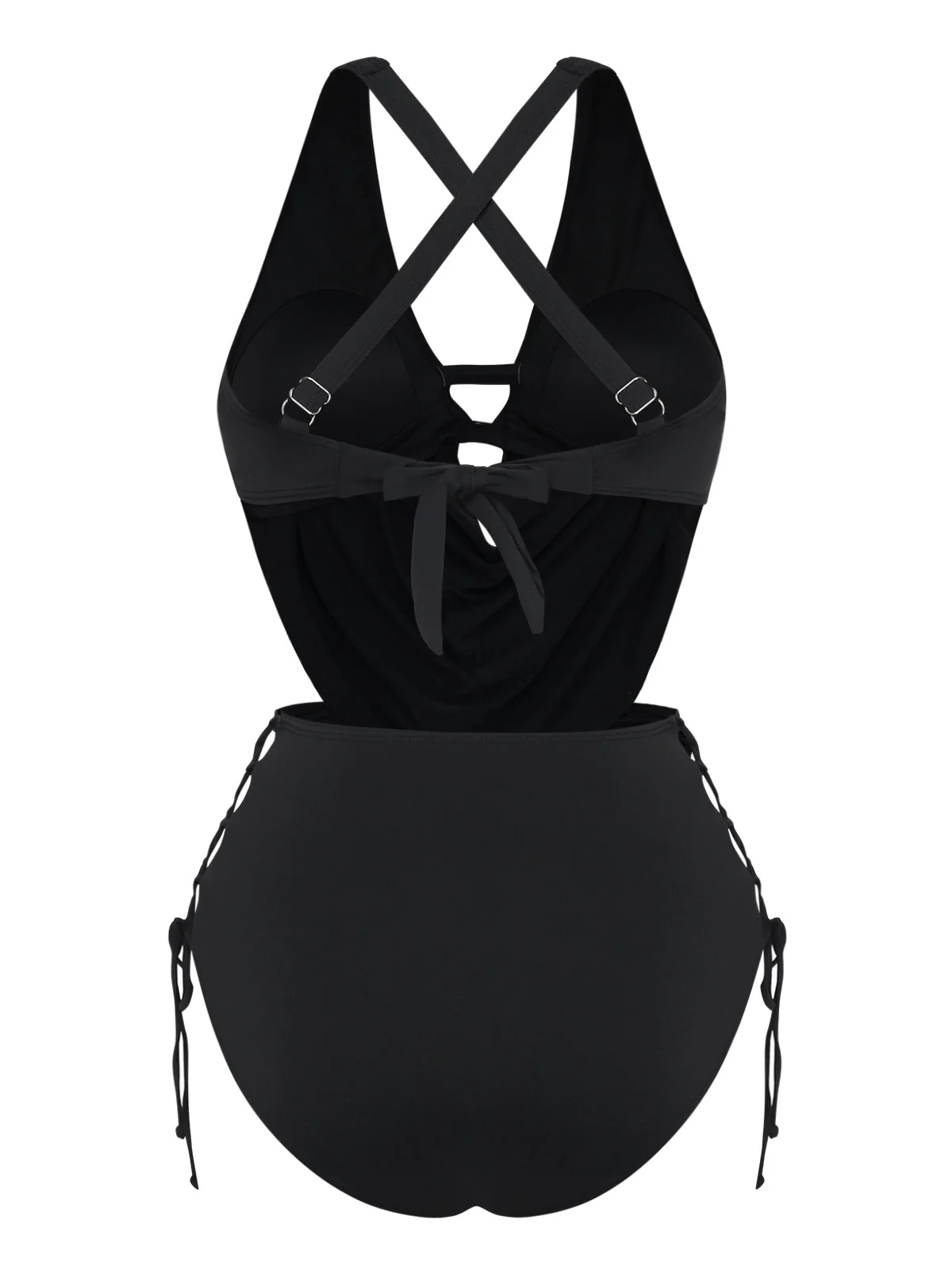 Ensemble tankini noir à lacets et découpes croisées 1940s - Image 3