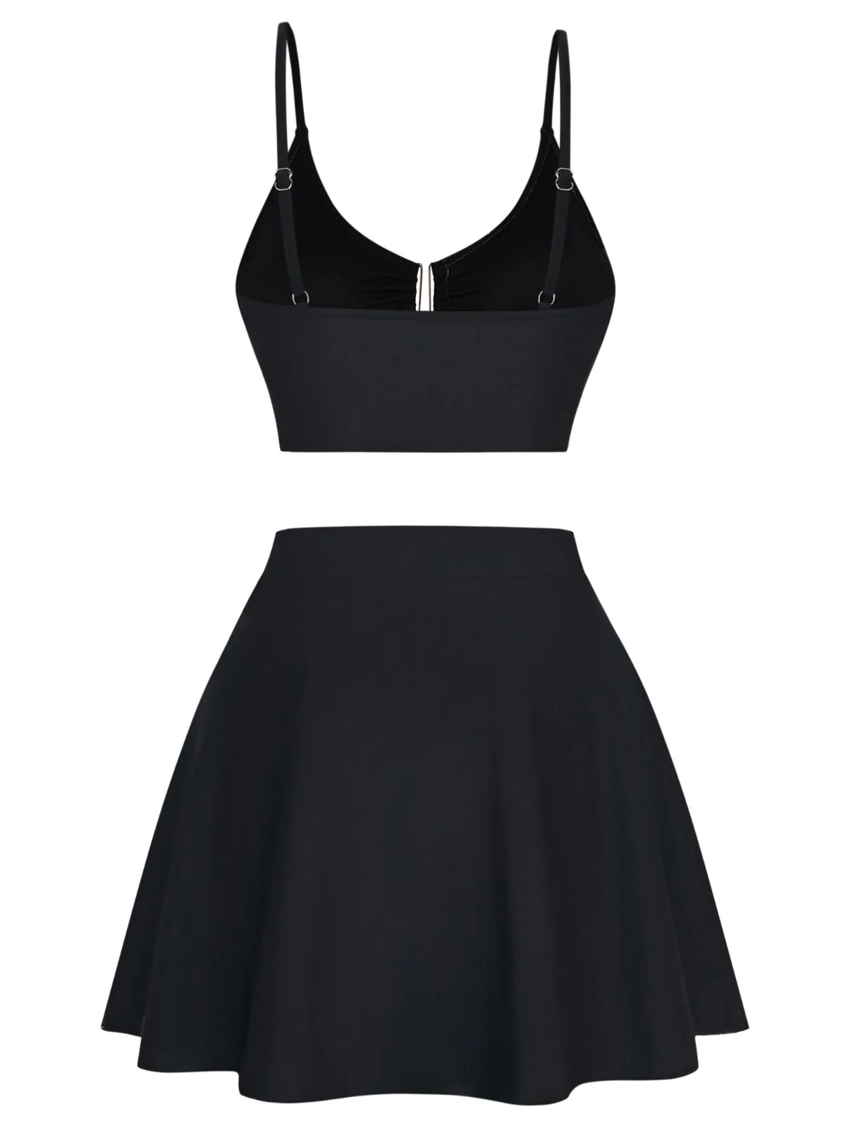 Ensemble tankini noir à motif floral et boucle métallique années 1940 - Image 3