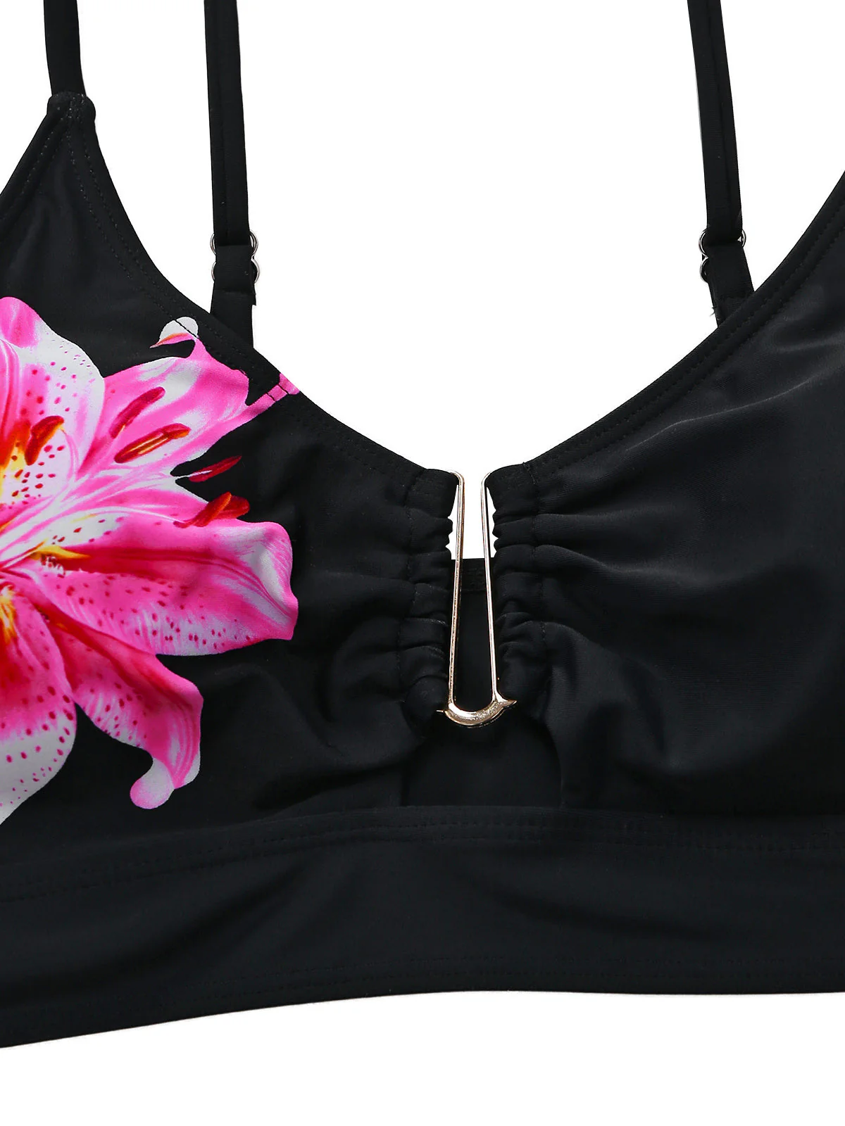 Ensemble tankini noir à motif floral et boucle métallique années 1940 - Image 4