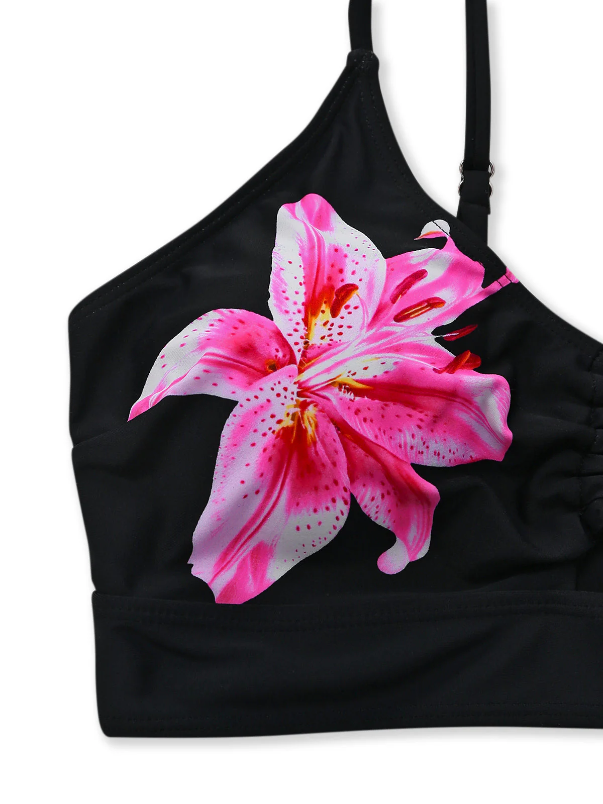 Ensemble tankini noir à motif floral et boucle métallique années 1940 - Image 5