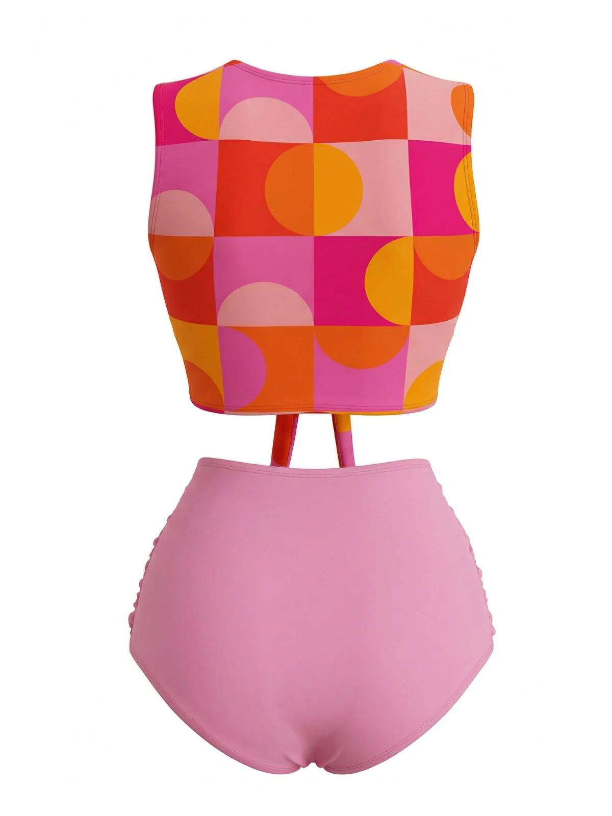 Ensemble tankini orange imprimé géométrique années 60 - Image 2