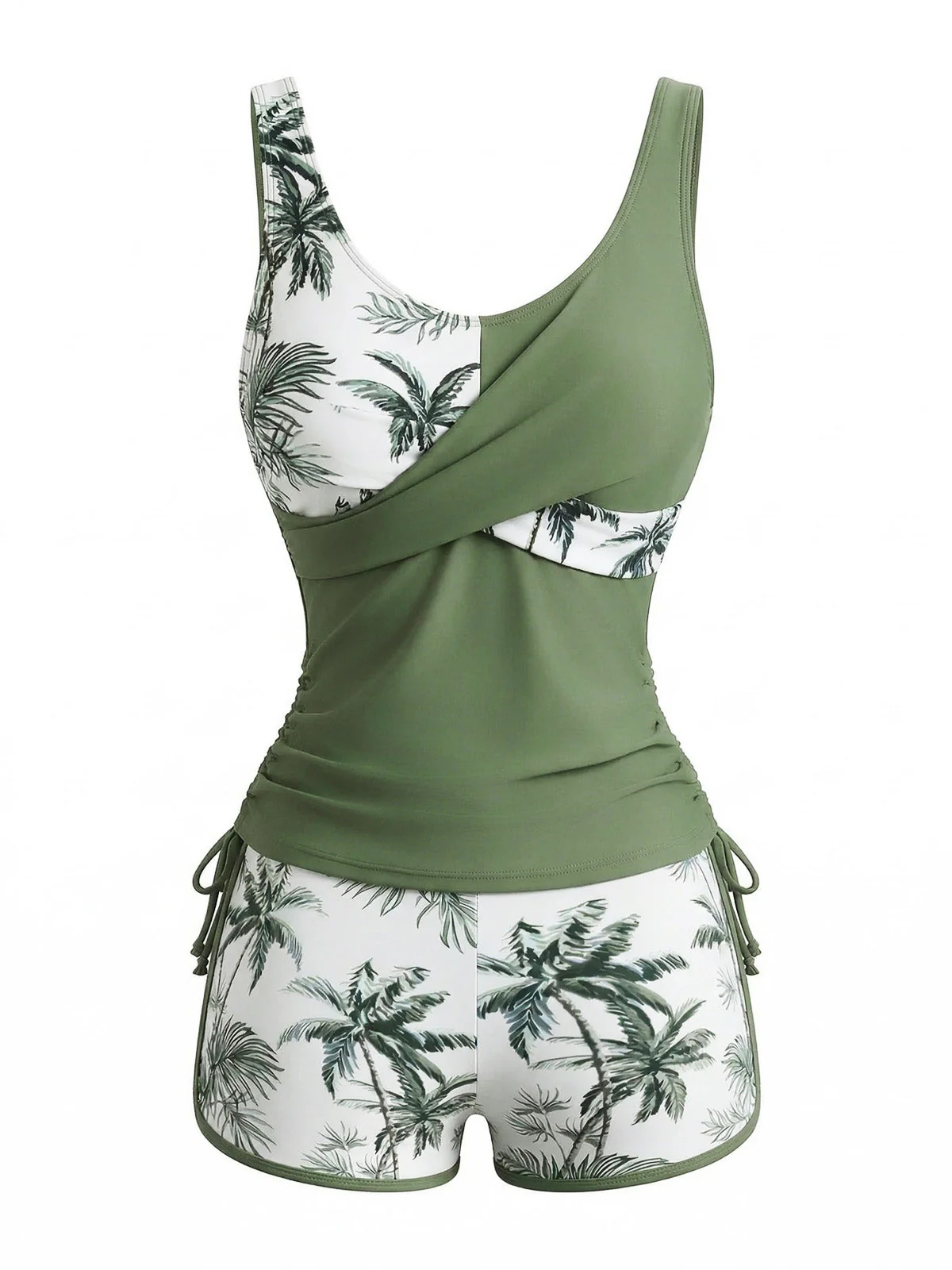 Ensemble Tankini Palmiers Color Block Croisé Années 50 - Image 4