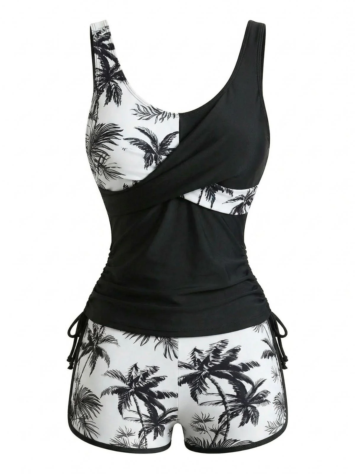 Ensemble Tankini Palmiers Color Block Croisé Années 50 - Image 6