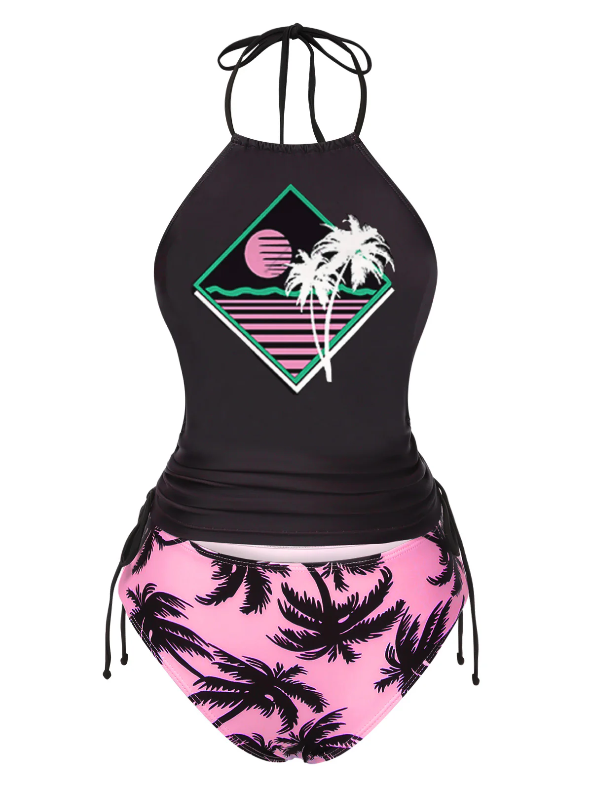 Ensemble tankini noir à imprimé squelette punk années 1980 - Image 3