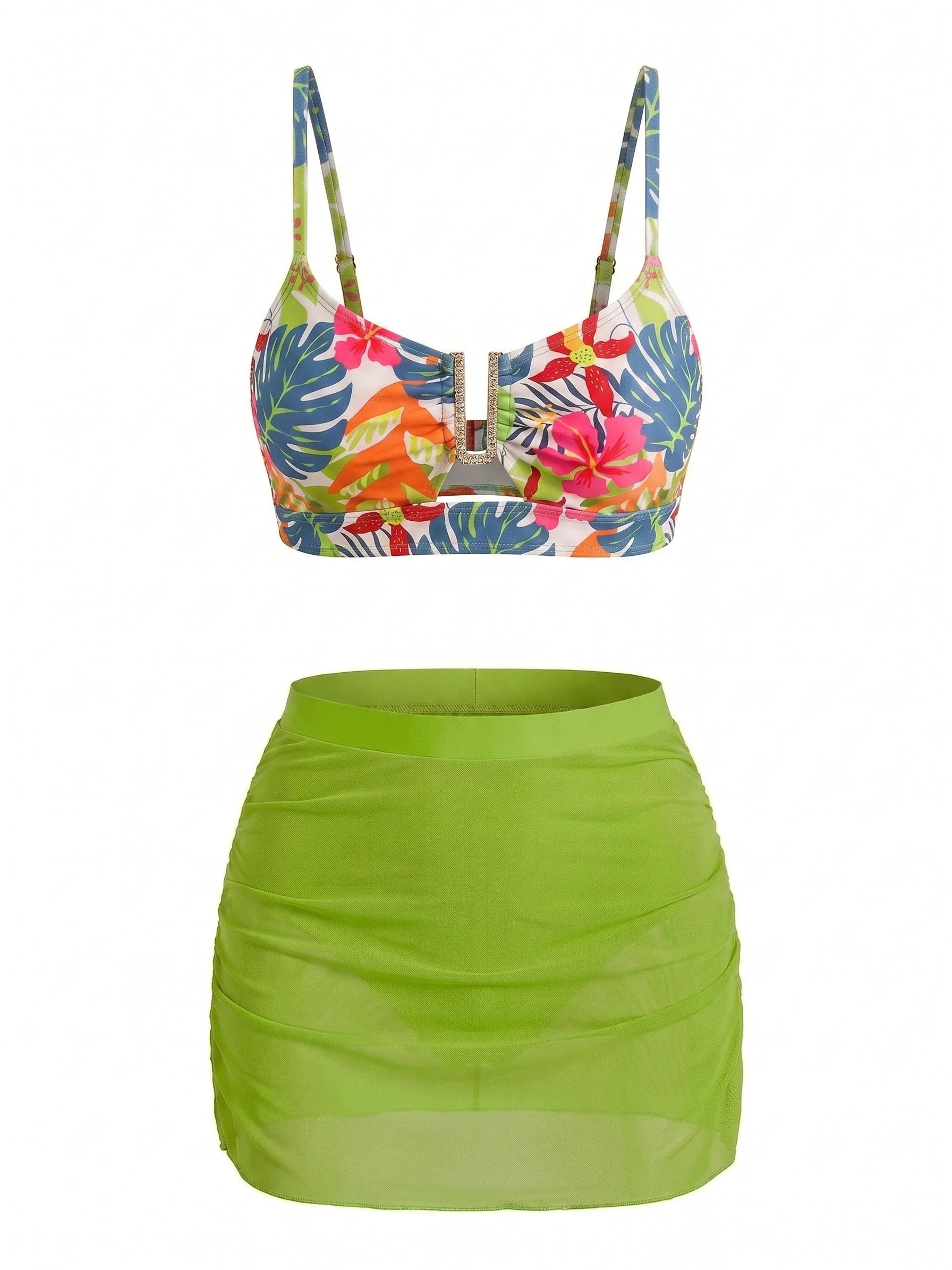 Ensemble tankini taille haute motif floral et boucle en métal forme U années 60 - Image 5