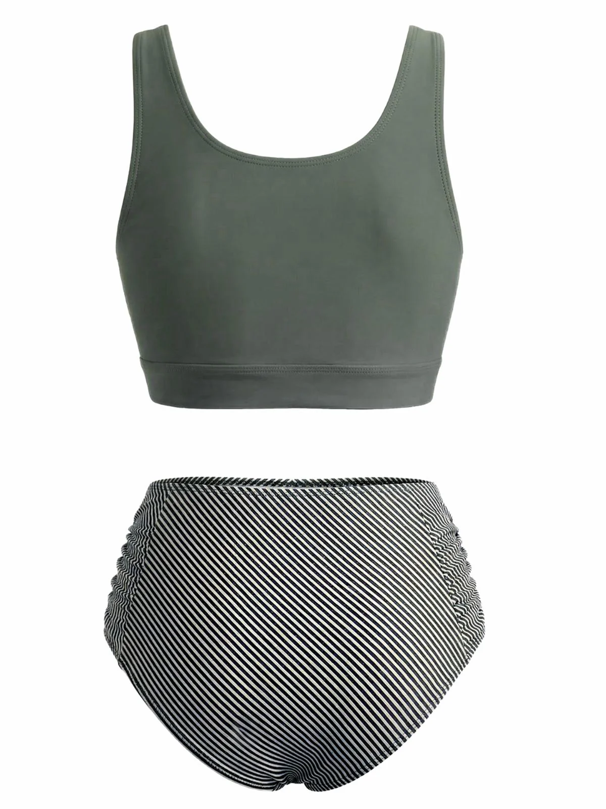 Ensemble Tankini Vert Olive Taille Haute Années 1940 - Image 3