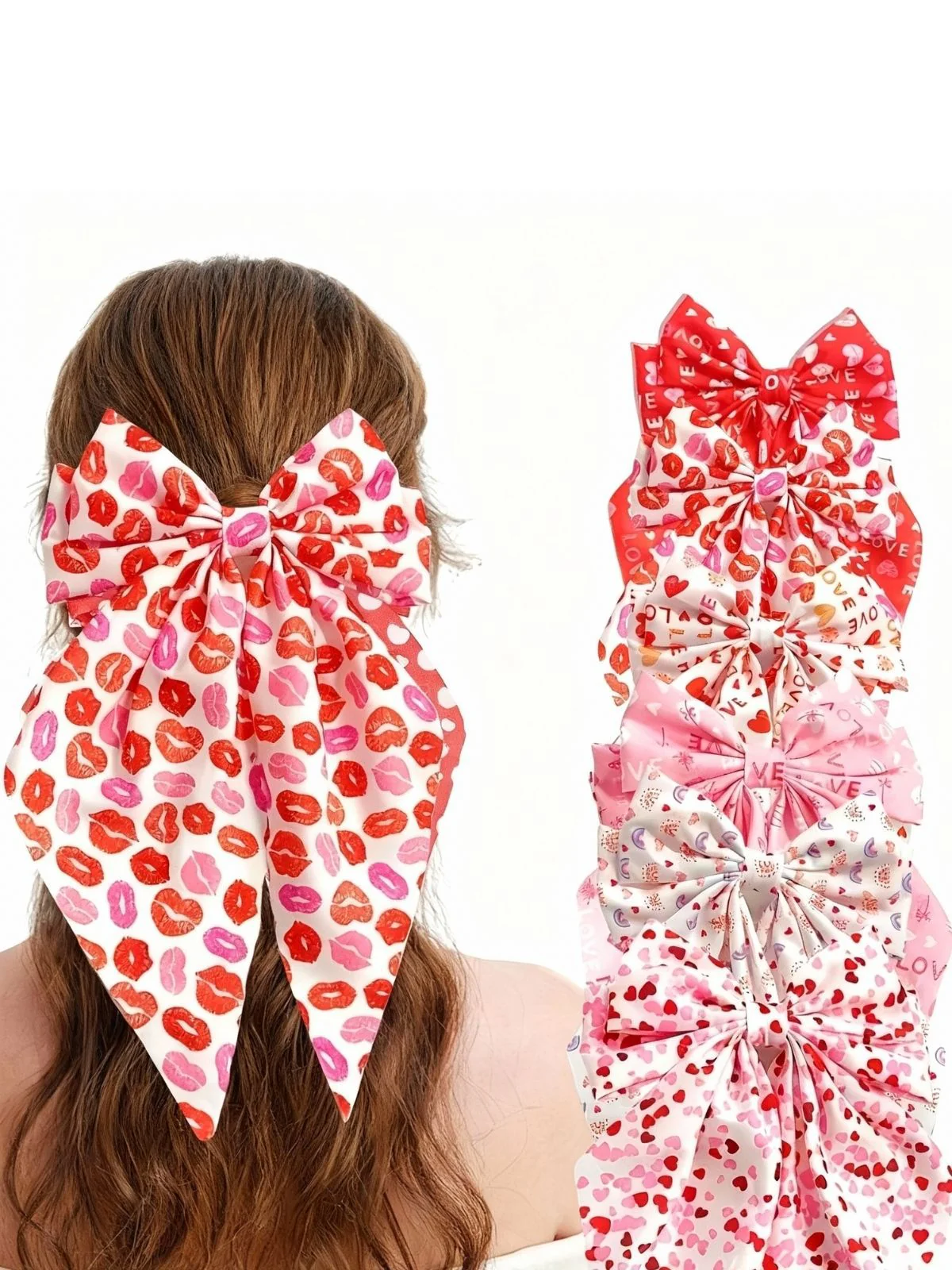 Épingle à cheveux nœud papillon imprimé cœur pour la Saint-Valentin