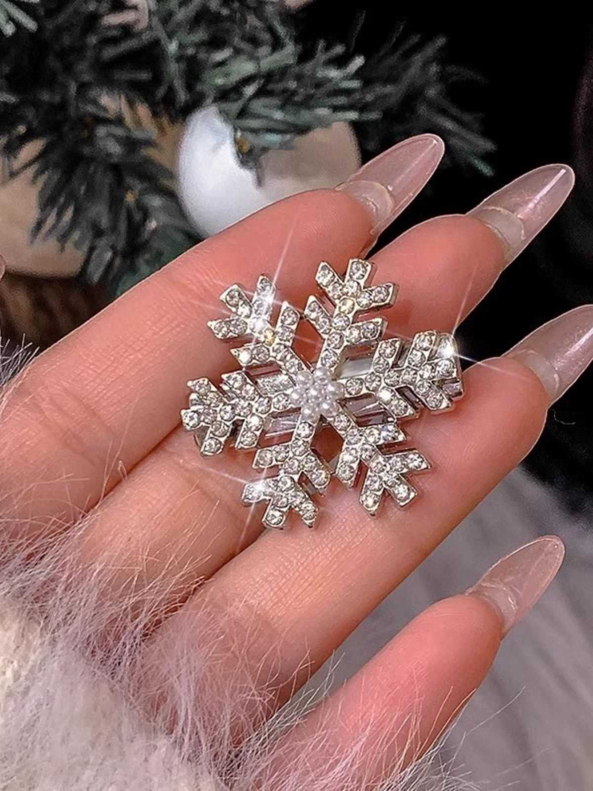 Épingle à cheveux vintage en argent avec flocon de neige et strass - Image 2
