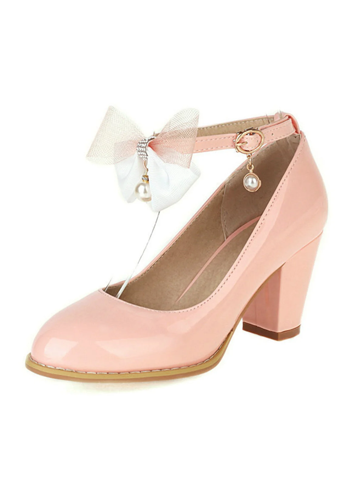 Escarpins à talons épais en cuir verni avec nœud Mary Jane - Image 3