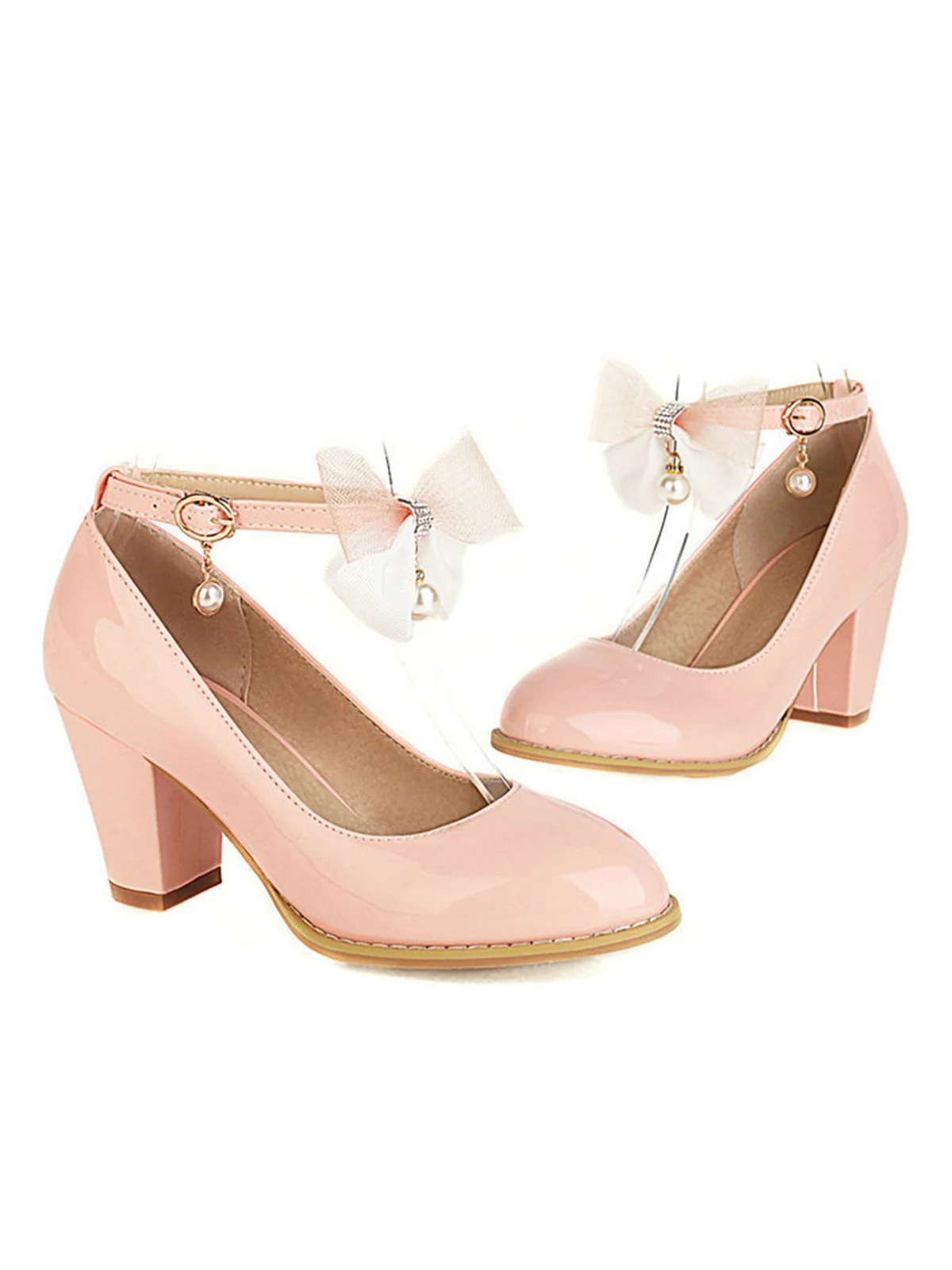 Escarpins à talons épais en cuir verni avec nœud Mary Jane - Image 4