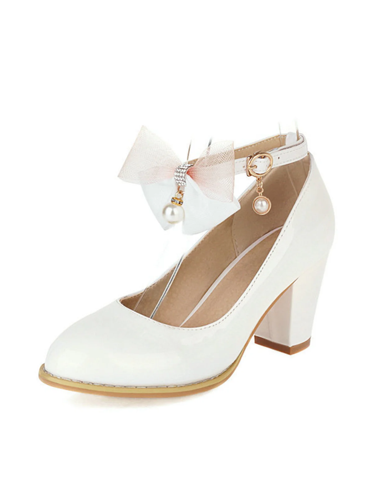 Escarpins à talons épais en cuir verni avec nœud Mary Jane - Image 5