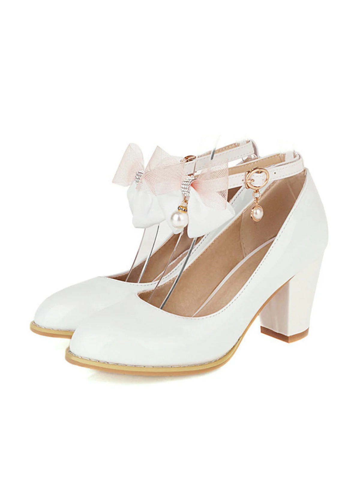 Escarpins à talons épais en cuir verni avec nœud Mary Jane - Image 6