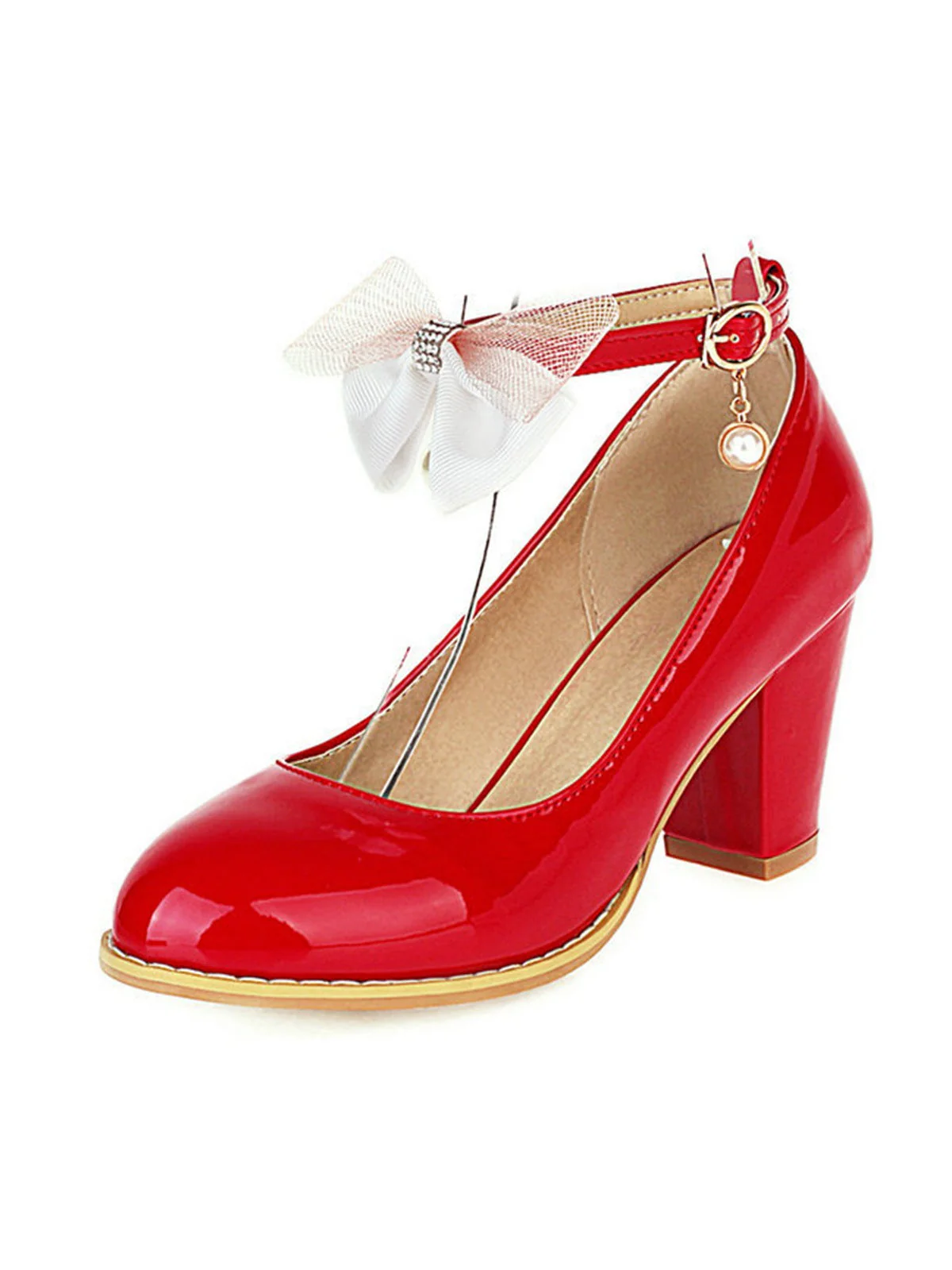 Escarpins à talons épais en cuir verni avec nœud Mary Jane - Image 8