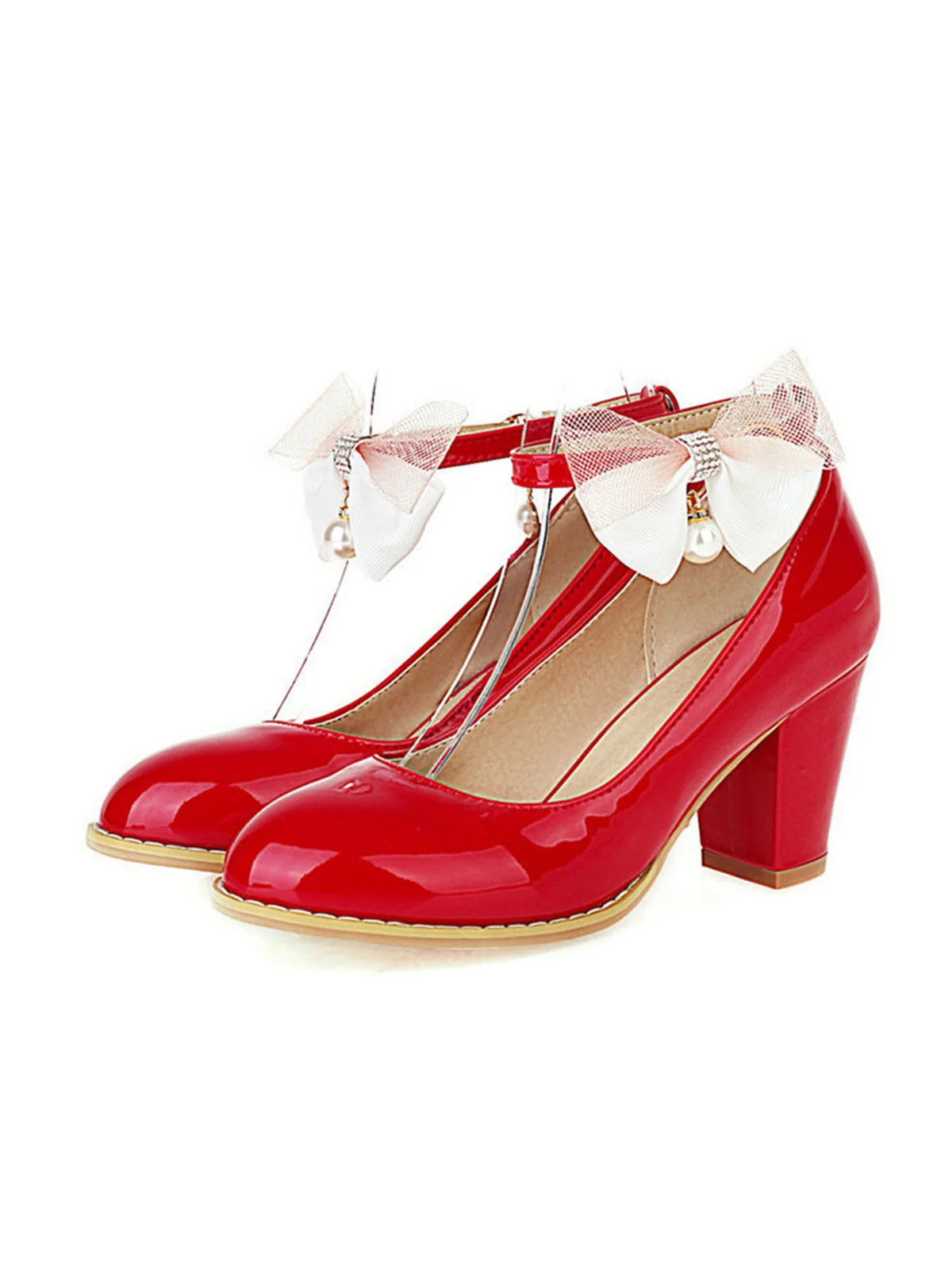 Escarpins à talons épais en cuir verni avec nœud Mary Jane - Image 9