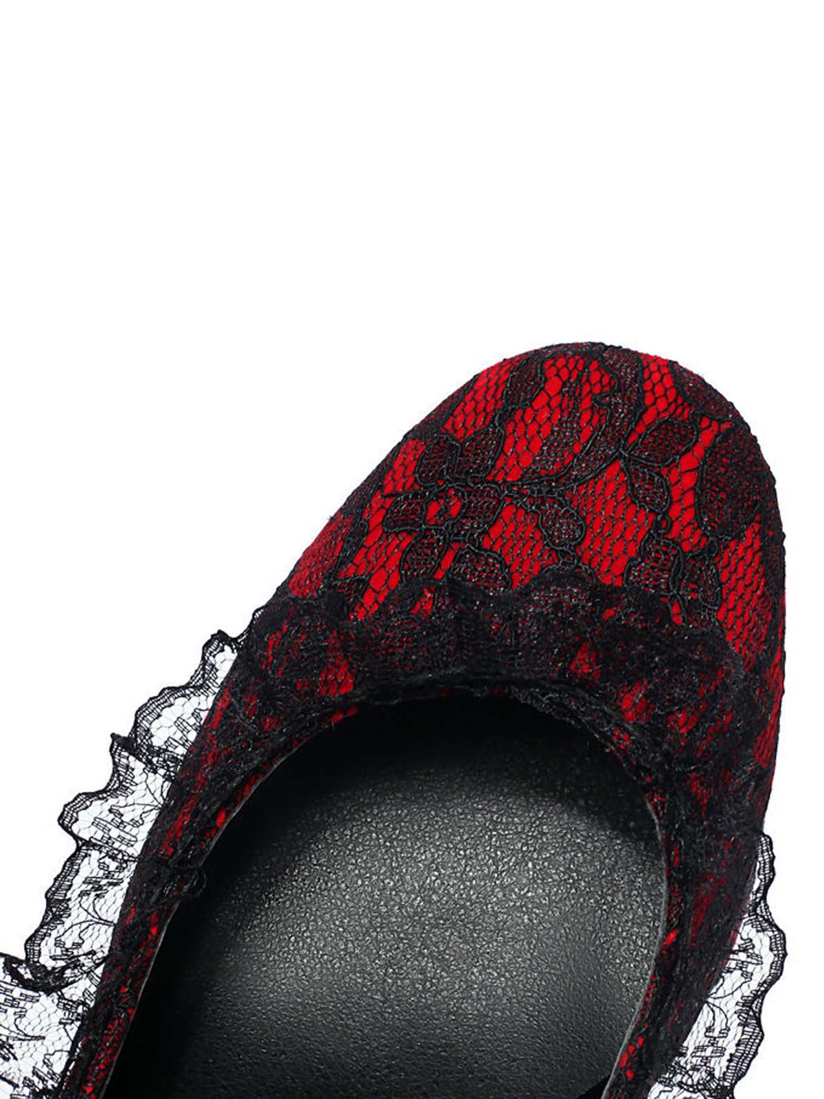 Escarpins à talons épais en velours rose avec nœud en dentelle - Image 4