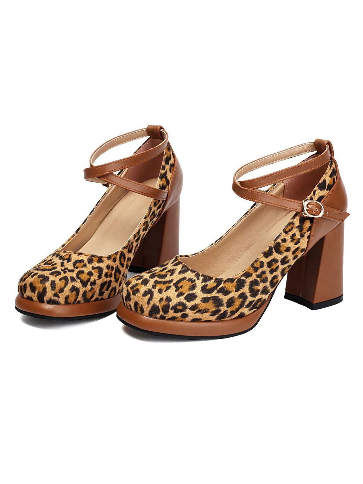 Escarpins à talons épais vintage motif léopard à boucles croisées - Image 2