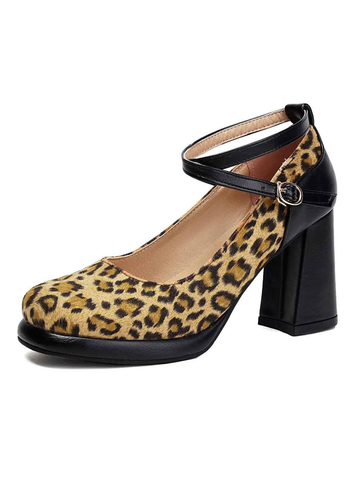 Escarpins à talons épais vintage motif léopard à boucles croisées - Image 4